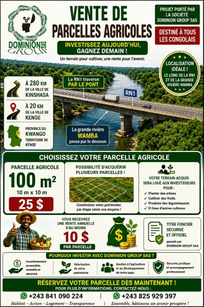 Parcelles Agricoles à Vendre à Kenge – Kwango